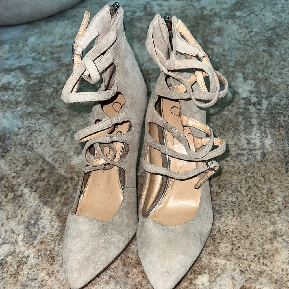Jessica Simpson Taupe Lace-Up Heels